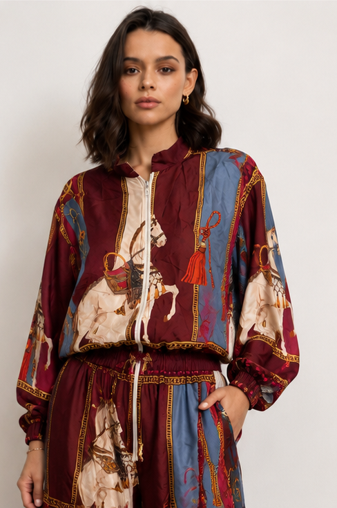 Cavalla Burgundy Bomber Silk Set