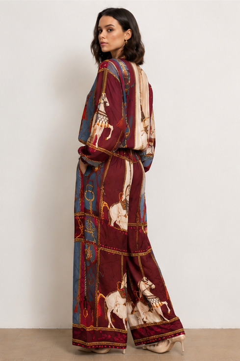 Cavalla Burgundy Bomber Silk Set