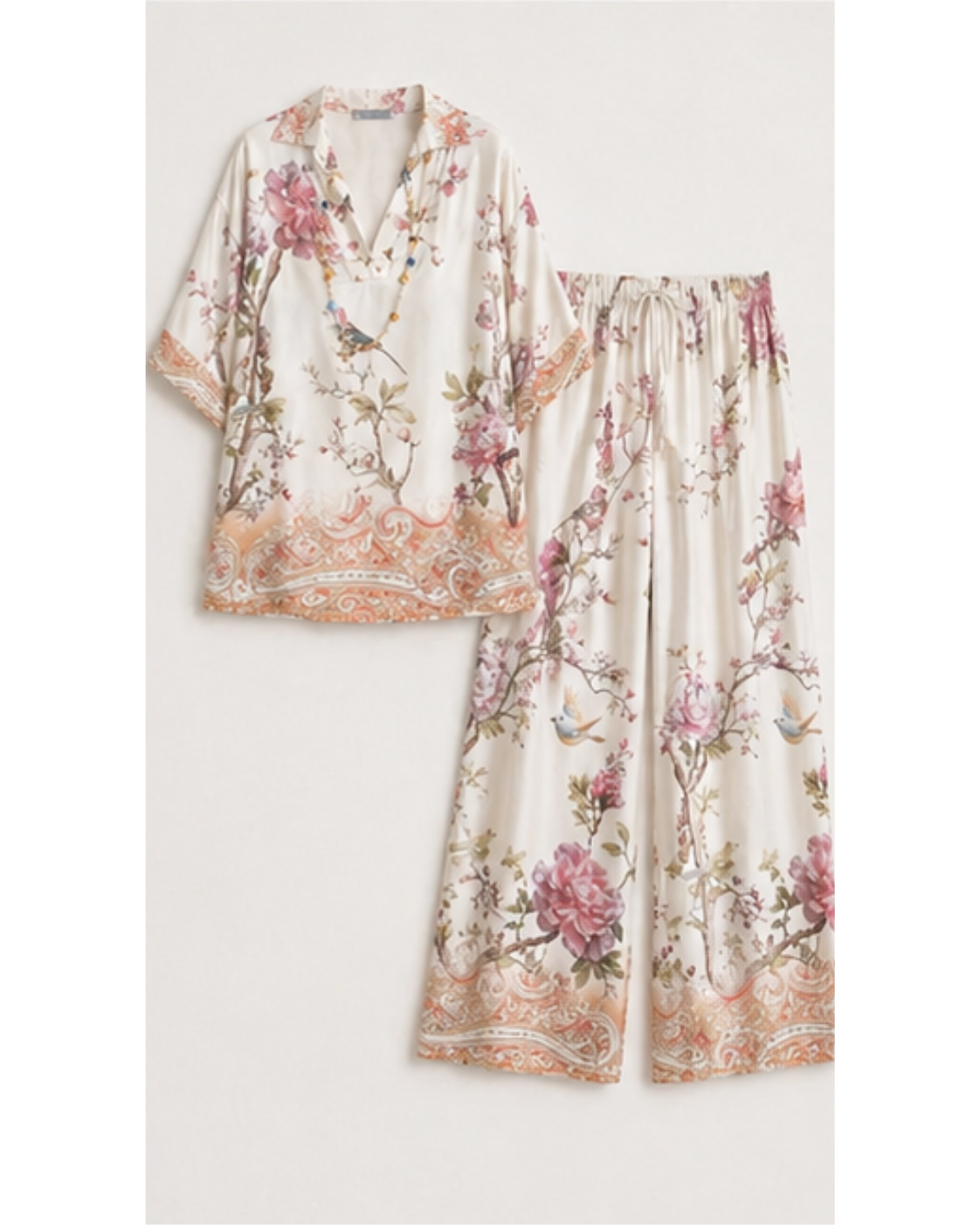 Floral pajama set on a white background