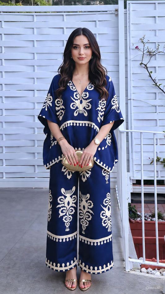 Huda Silk Set - Navy